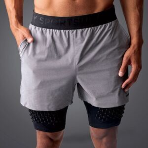 Omorpho G-Short 2-in-1 1.5 lb MicroLoad Heather Gray Black Athletic size Medium